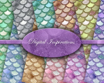 Sparkly Shiny Mermaid Scales Digital 12x12 Digital Paper Scrapbook Journals Journaling Scrapbooking Instant Download Commercial Use