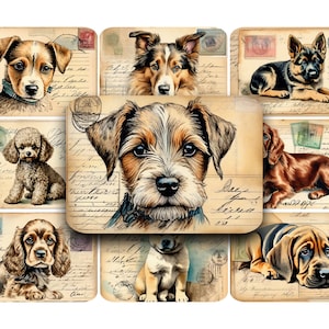 CHIOTS, cartes postales, imprimables, numériques, vintage, ATC, clipart, éphémères, clipart chiot, journaux indésirables, kit numérique, chiens, graphiques de chien