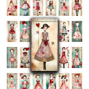 Valentine Gals Collage Sheet: Whimsical 1x2 Domino Art (Digital Download)