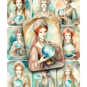 Feuille de collage, numérique, diseuse de bonne aventure, boule de cristal, embellissements, étiquettes, journaux indésirables, aquarelle, papier imprimable, téléchargement immédiat