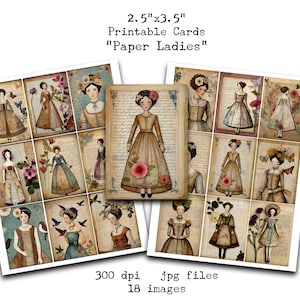 Paper Ladies, Shabby, Shabby Chic, Distressed, ACEO, ATC, Cards, Vintage, Junk Journals, Tags, Printable, Digital, Pocket Letters, Ephemera