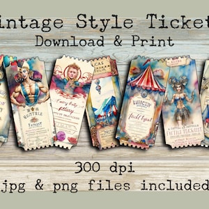 Vintage circuskaartjes voor collage Tags ongewenste tijdschriften Afdrukbare Instant Download Clip Art jpg png transparante achtergronden