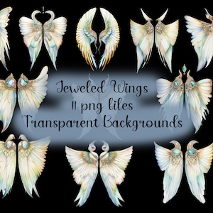 Wings, Jeweled Wings, Angel Wings, png, Transparent Background, Embellishments, Printable Download, Celestial Clipart, Elements, Commercial