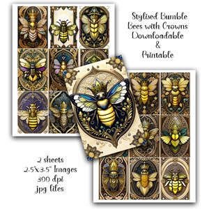 Ornate Bumble Bee Images: Collage, Tags, Jewelry (Digital Download)