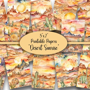 Desert Sunrise Journal Papers: 5x7 Printable Paper Pack (Digital Download)
