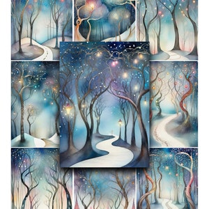 Forêt d'hiver, hiver, Noël, papier imprimable, ATC, cartes de journalisation, scrapbooking, ACEO, papier numérique, usage commercial, clipart hiver