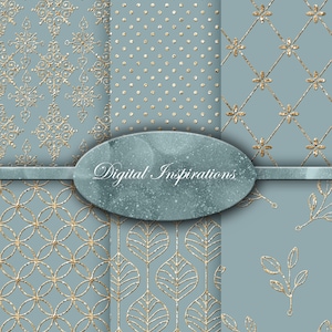 Antikes Blau und Gold digitales Papier sofortige Downloads druckbare 12 x 12 digitales Papier Scrapbook Papier zum Downloaden Punkte Blätter Damast Kreise