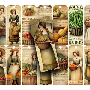 Vintage Farm Girl Tags: Printable Junk Journal Embellishments (Digital)