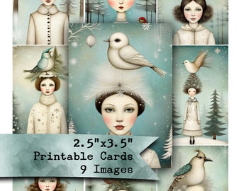 Winter Girls Collage Sheet: Printable Ephemera for Junk Journals (Digital Sheet)