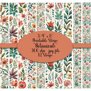 Aquarellen, Afdrukbare strips, Washi, Digitale strips, Afdrukbare Washi Tape, Strips, Washi Tape, Junk Journal Supplies, Clipart, Botanisch