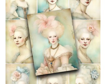 Marie Antoinette Watercolor Collage Sheet: French Ephemera (Digital Download)