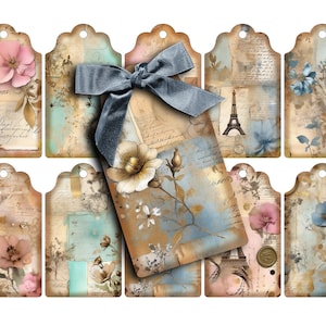 PARIS ROMANCE Etiquetas para presentes Etiquetas para presentes de escrita Digital Scrapbooking Cartão para impressão Etiquetas para impressão em aquarela Junk Journal Clipe de clipart