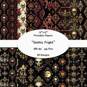 12x12 Gothic Paper with Skulls Spiders Bats Halloween Paper Scrapbooking