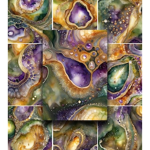 Tourmaline Geode Collage Sheet: Watercolor Scrapbook Paper (Digital Download)
