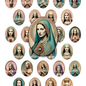 30x40, Ovale, Heilige Mutter, Maria, Religiös, digitale Bilder, Vintage, Aufkleber, Schmuck Tablett, Oval, 30mmx40mm, Perlenschmuck, Clipart, Journals