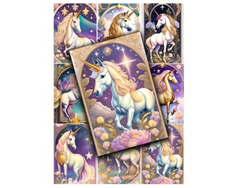 Floral Unicorns ATC-kaarten: afdrukbare collagekunst (digitale download)