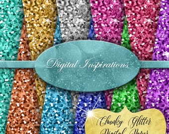 Chunky Glitter  12x12 Digital Paper Scrapbook Paper Downloadable Printables Colorful Scrapbooking Instant Download Clip Art Graphics