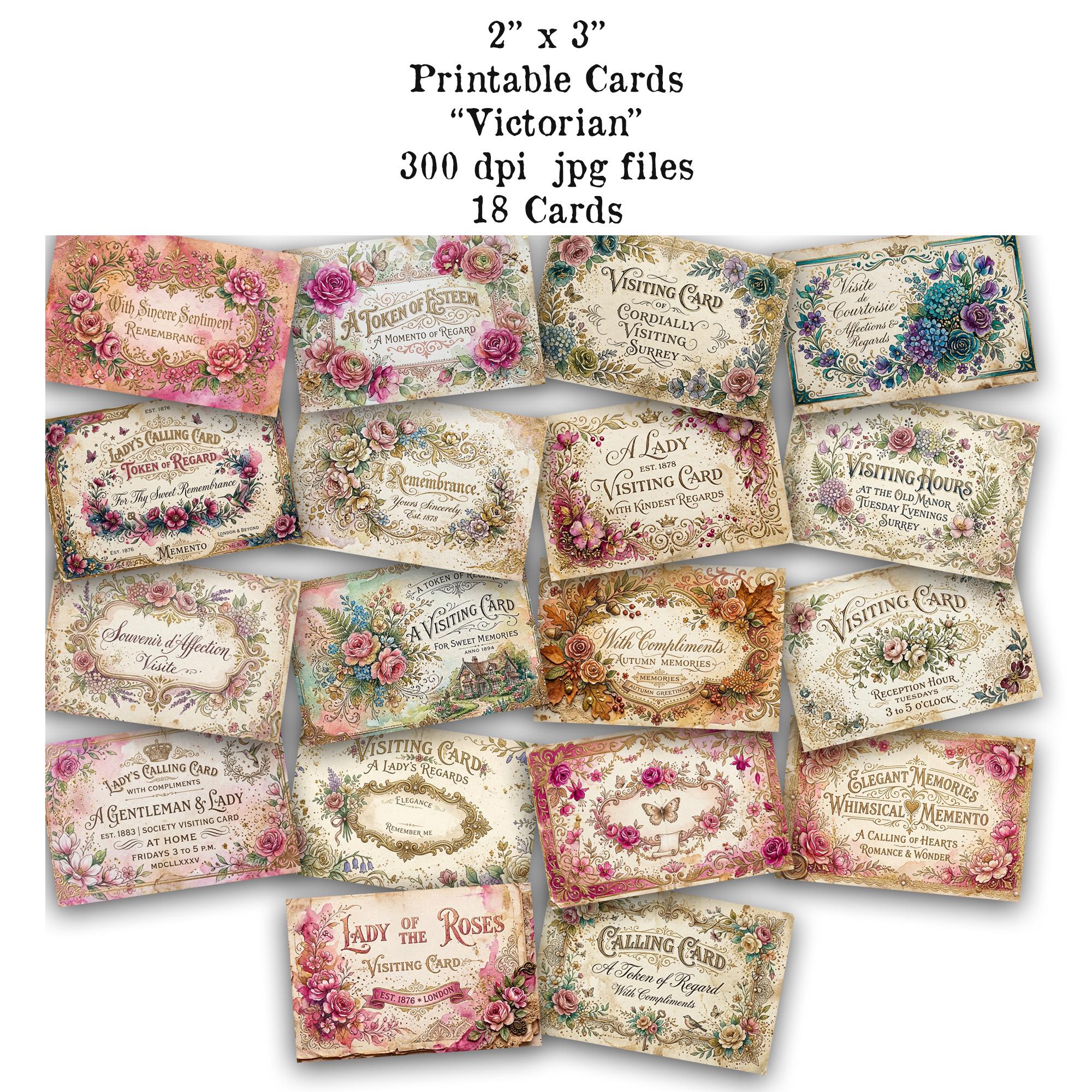 Printable Vintage Calling Cards Set, 18 Floral Victorian Cards, 2x3 ...