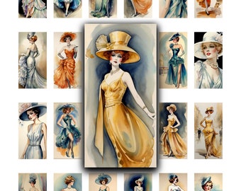 Vintage Fashion Ladies Collage Sheet: 1x2 Domino Art (Digital)