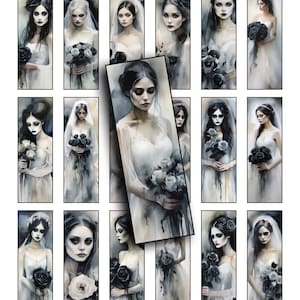Dark Bride Collage Sheet: Macabre Halloween Printable Ephemera (1x3)