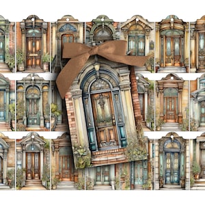 VICTORIAN FRONT DOORS, Collage Sheet,  Digital, Tags, Junk Journals, Scrapbooking, Gift Tag, Printable, Vintage, Clip Art, Architecture
