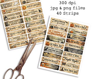 Halloween Word Strips Printable Set | 40 Vintage Spooky Labels