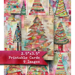 Arbres de Noël, Noël, Aquarelles, Arrière-plans, Papier imprimable, ATC, Cartes de journalisation, Scrapbooking, ACEO, Papier numérique, Hiver