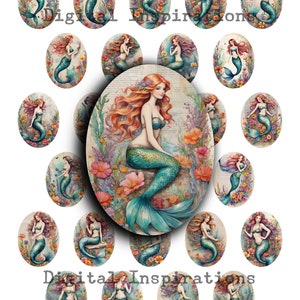 30x40, Ovale, Meerjungfrauen, Meeressirenen, digitale Bilder, Vintage, Aufkleber, Schmuckschalen, ovale Bilder, 30mmx40mm, Clip Art, Clipart, Nautik