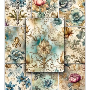 Botanische producten, bloemen, bloemen, leeftijd, vintage, aquarel, afdrukbaar papier, logboekkaarten, scrapbooking, digitaal papier, tijdschriften, kortstondige