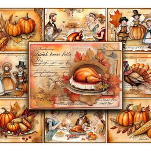 Action de grâces, cartes postales, imprimables, numériques, vintage, ATC, clipart, éphémères, AUTOMNE, journaux indésirables, kit digi, clipart automne, art festif
