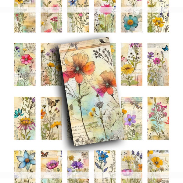 FIORI DI CAMPO, Domino, 1x2, Botanico, Sfondi, ClipArt, Stampabile, Tag, Riviste spazzatura, Kit Digi, Kit Digi, Washi, Fiori, Fiori