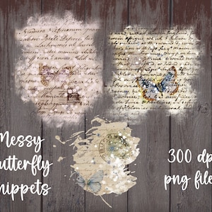 Artsy Butterfly Overlays png Files Butterflies Transparent Background Digital Art Scrapbooking Junk Journals Design Elements Embellishments