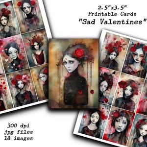 San Valentín, Triste, Chicas tristes, ATC, Tarjetas, Fotos de estilo vintage, Diarios basura, Etiquetas, Victoriano, Shabby, Imprimible, Digital, Cartas de bolsillo