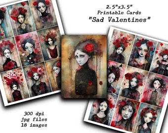 Sad Valentine Girls: Vintage Style ATC Cards (Digital Download)