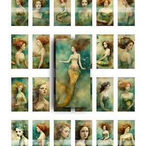 1x2, Meerjungfrauen, See Sirenen, wunderlich, Clip Art, Domino, Printable, Collage Sheet, Digital, Streifen, Pocket Letters, Ephemera, Clipart