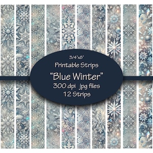 Winter, Blauw, Sneeuwvlokken, Afdrukbare strips, Washi, Digitale strips, Afdrukbare Washi Tape, Strips, Washi Tape, Junk Journal Supplies, Clipart