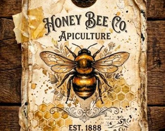Honey Bee Printable Tags, Honey & Apiary Collection, Vintage Style Bee Junk Journal Tags, Digital