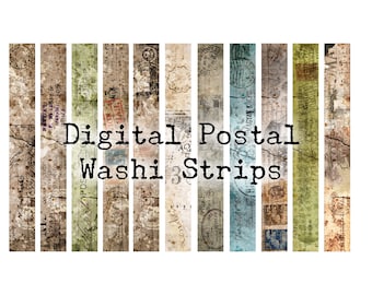 Vintage Style Digital Washi Tapes Strips Postal Stamps Paris Rome France Italy Naples Downloadable Printable Junk Journal