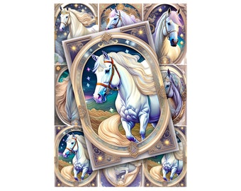 White Horses ATC Cards: Printable Collage Art (Digital Download)