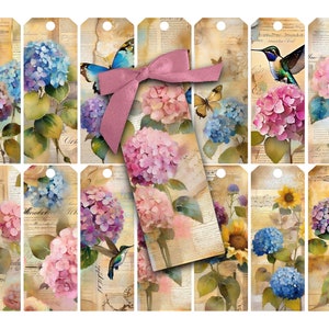Hydrangea Collage Sheet: Shabby Chic Printable Tags (Digital Download)