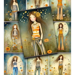 GROOVY GALS Collage ATC Tags Junk Journals 2,5x3,5 Zoll Printable Sofortiger Download 1970er Jahre 70er Jahre Mode Teenager Boomer Mod Ära