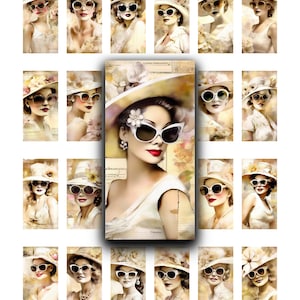 1x2, óculos de sol, década de 1950, moda, senhoras, clip art, dominó, para impressão, folha de colagem, digital, tiras, cartas de bolso, coisas efêmeras, clipart