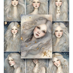 Celestial Girl Clipart: Star Child Junk Journal Ephemera (Digital Download)