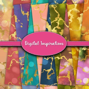 Watercolor Gold Marble Digital Paper: Bokeh Scrapbook Backgrounds (Digital Download)