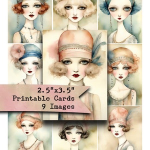 1920s Flapper Gals Collage Sheet: Retro Watercolor Ephemera (Digital Download)