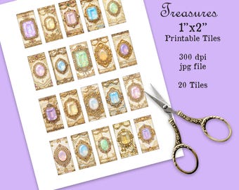 Opaline Treasures Printable Jewelry Tiles | 1x2 Inch Digital Pendants | Faux Opal Cabochon Art