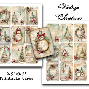 Vintage Noël, ATC, cartes, 2,5 x 3,5, journaux indésirables, embellissements, étiquettes, clipart Noël, rétro, minable, imprimable, numérique, téléchargement