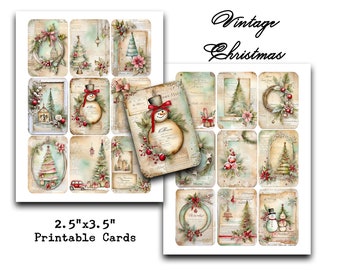 Vintage Christmas, ATC, Cards, 2.5x3.5, Junk Journals
