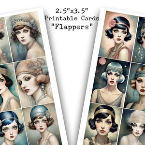 Hoja de collage, ATC, tarjetas imprimibles, FLAPPERS, década de 1920, moda, ACEO, diarios basura, etiquetas, imprimible, digital, cartas de bolsillo, efímera, digital
