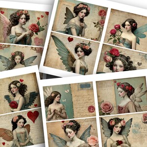 Postales, Ángeles, Cupidos, San Valentín, Caprichoso, Collage, Vintage, Diarios Basura, Etiquetas, Imprimible, Digital, Cartas de Bolsillo, Efímera, París